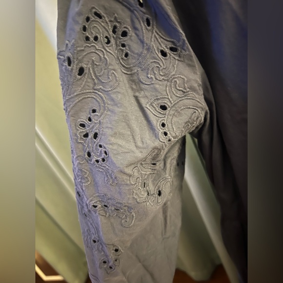 Biltmore Eyelet Tiered V-Neck Cotton Dress Knee-Length Navy Blue XL - Picture 4 of 9